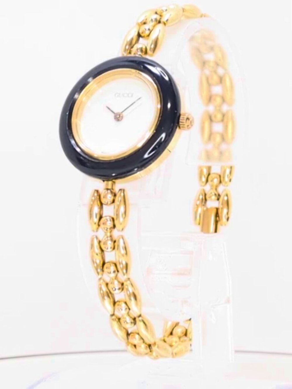Authentic Vintage Gucci Gold Tone Bracelet Watch Enamel Bezel Women’s Swiss Made - Picture 2 of 15